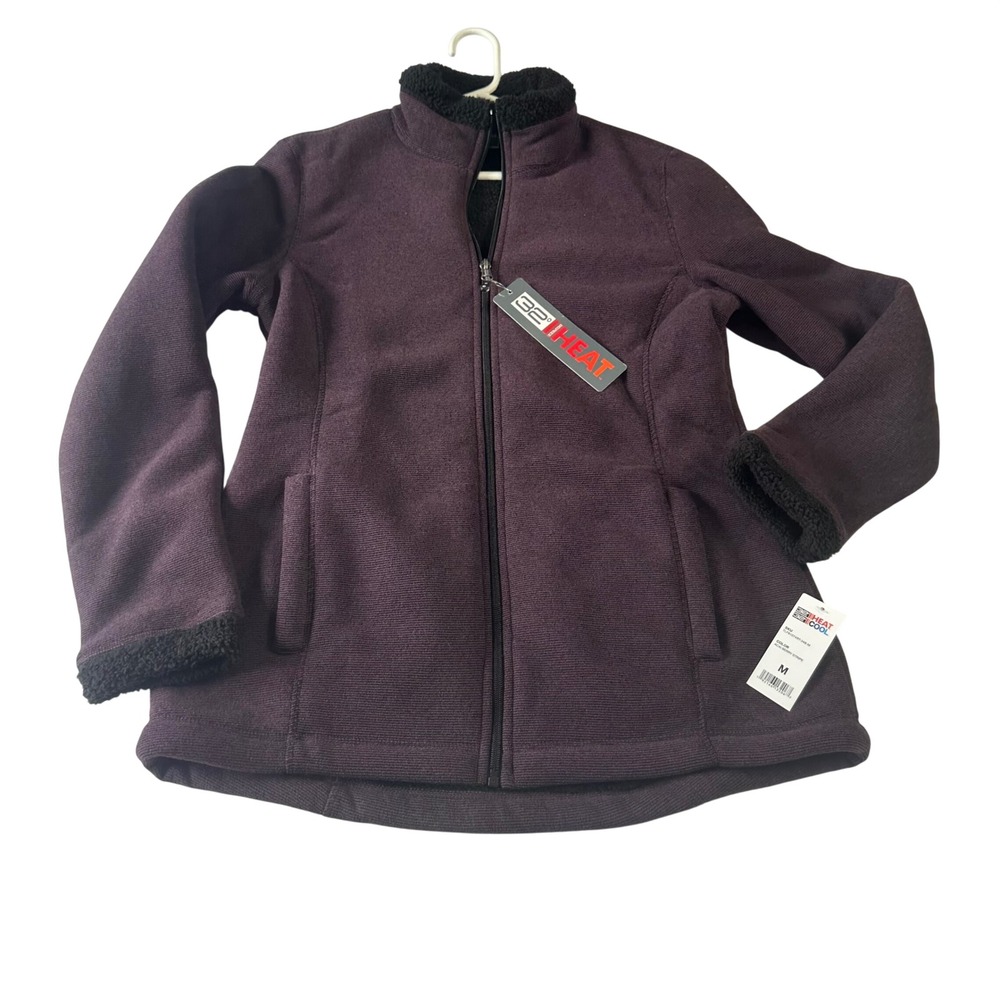 NWT 32 Degrees Heat Womens Acai Berry Stripe Sherpa Lined Fleece Jacket M NEW